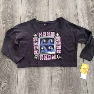 Roxy Black and Pink Graphic Crop Top